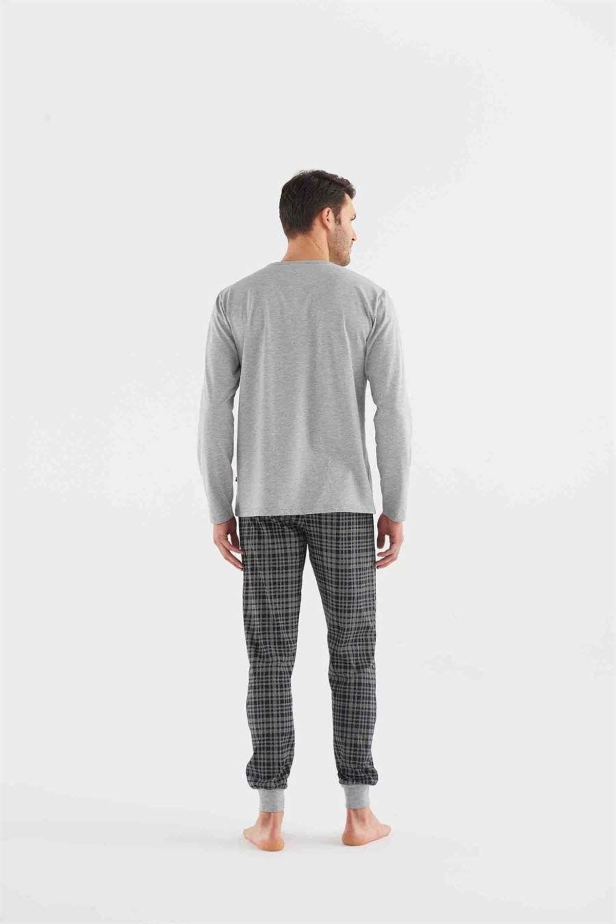 ست پیژامه خاکستری مردانه لباس خواب آستین بلند 18639 U.S. Polo Assn.