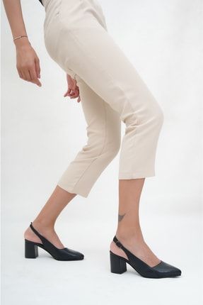 Hakiki Deri Siyah Kadın Topuklu Deri Ayakkabı Shn-0730 SHN-0730