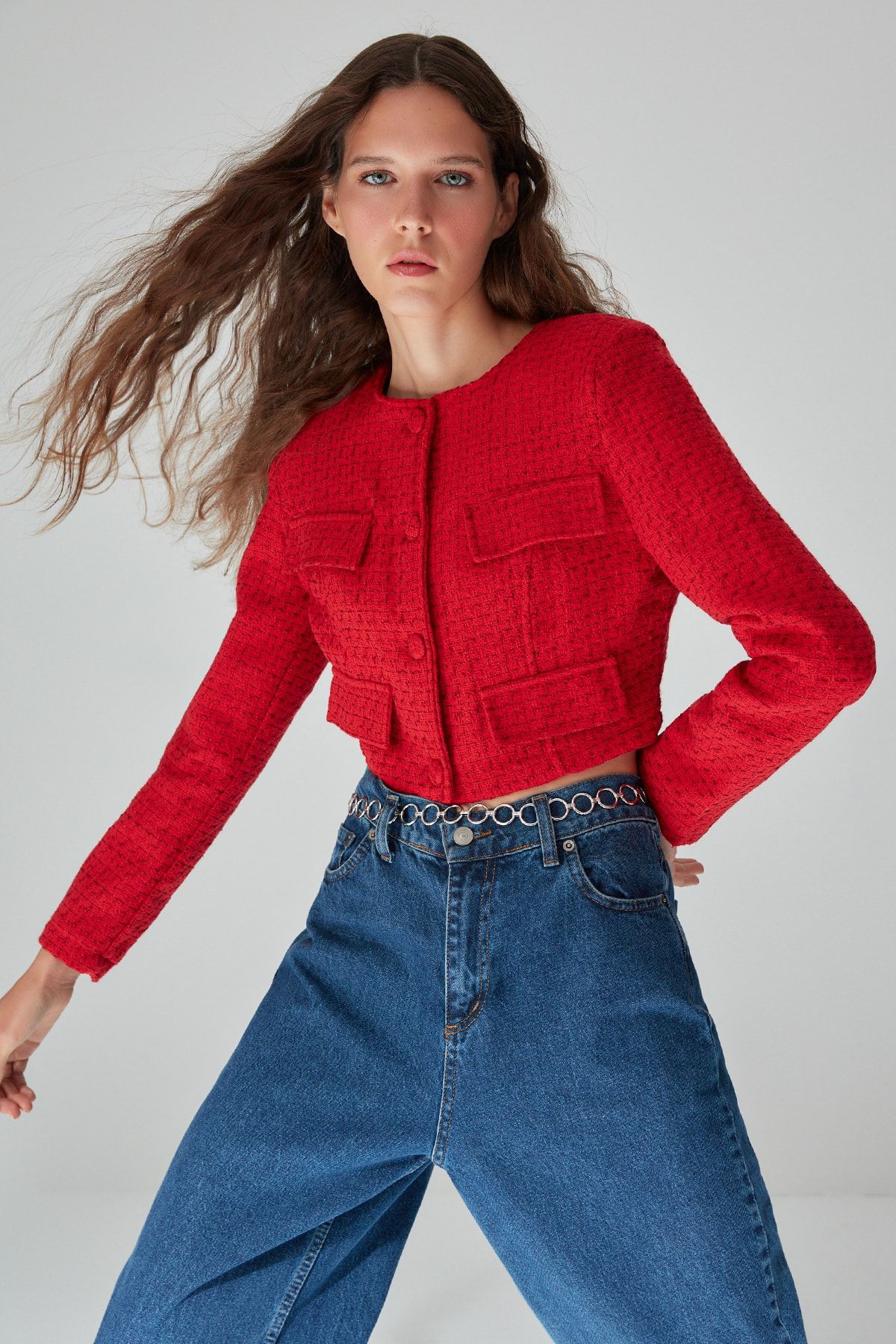 Red tweed cheap jacket