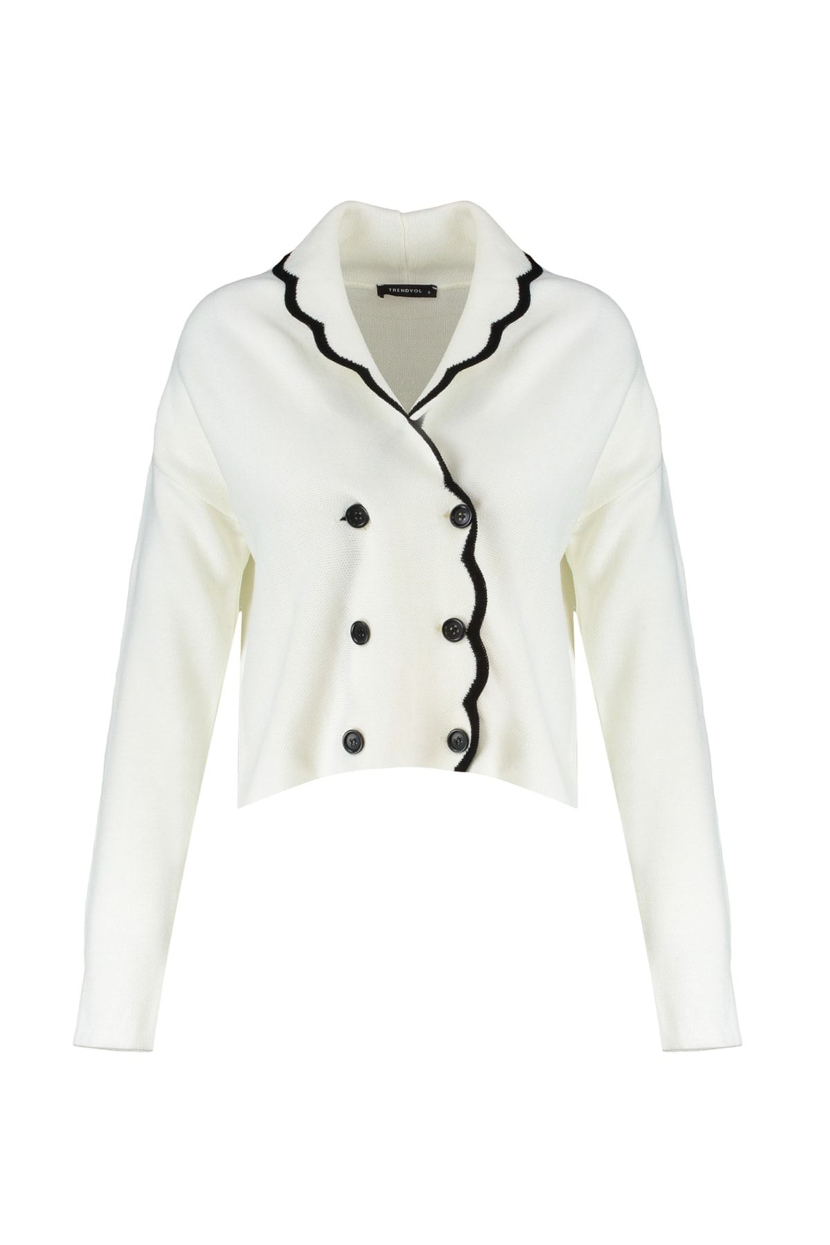 Trendyol Collection-Ecru-Strickjacke mit zweireihigem Kragen – Color Block, Limited Edition TWOAW22HI0359 6