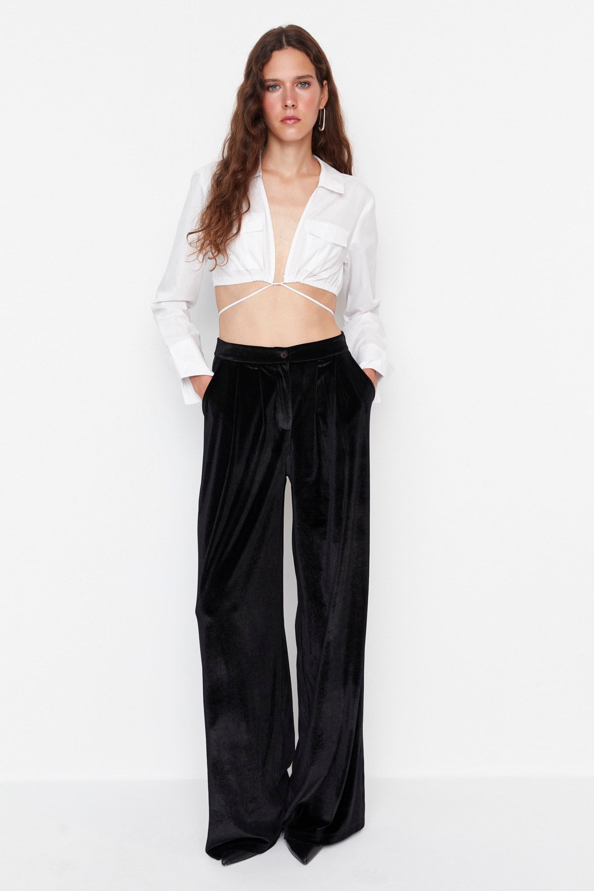 Trendyol Collection-Schwarze Samthose in limitierter Auflage TPRAW23PL00017 3