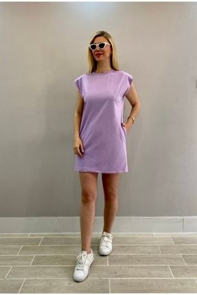 Kadın Oversize Lila Renk Vatkalı Cepli Spor Elbise-hamile -büyük Beden Elbise sim074