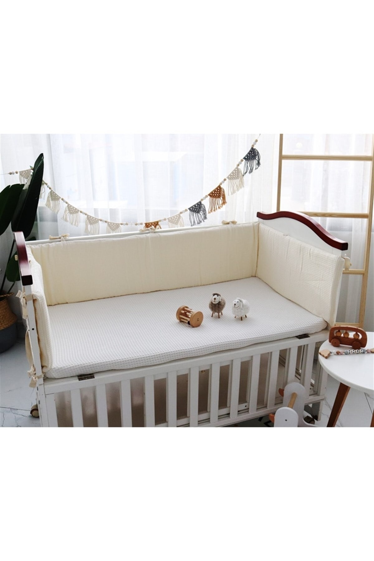 Krem 90x190 Waffle Pike Kumaş Beşik/ Montessori Kenar Koruma / Beşik Bariyer Koruyucu 3