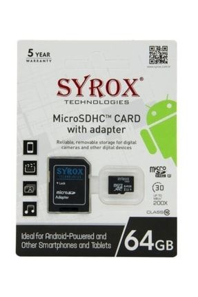 64 Gb Micro Sd Card Hafıza Kartı Adaptörlü SYROX-086