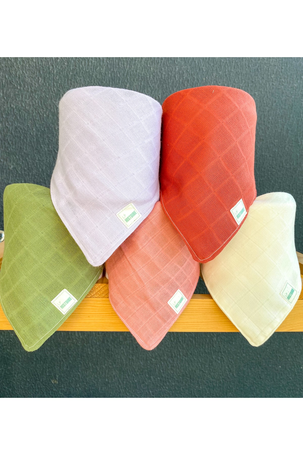 5-Piece Double-Layer 100% Cotton Muslin Baby Saliva Bib-Scarf Set