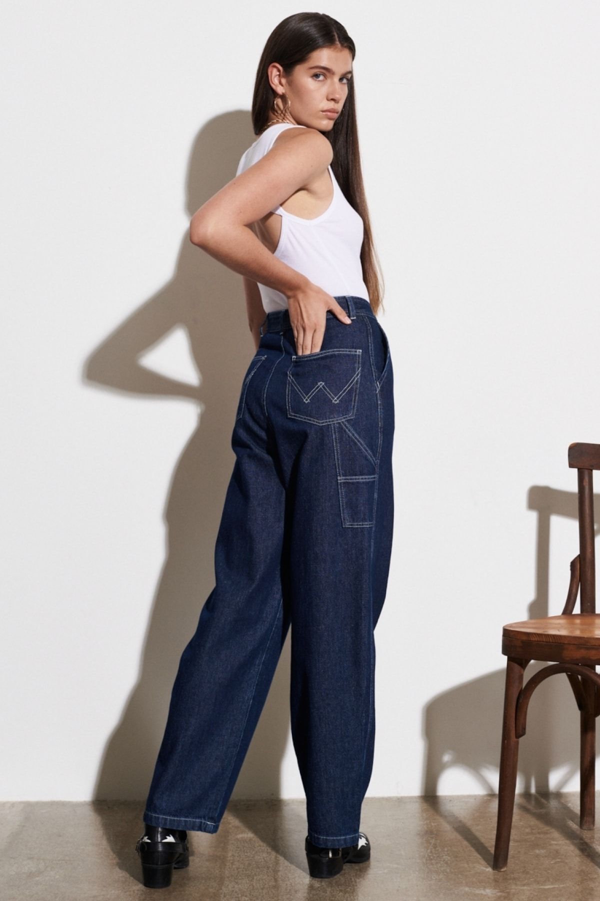 WRANGLER-Blugi Carpenter Fit 100% bumbac cu talie foarte înaltă, cu picioare largi 6