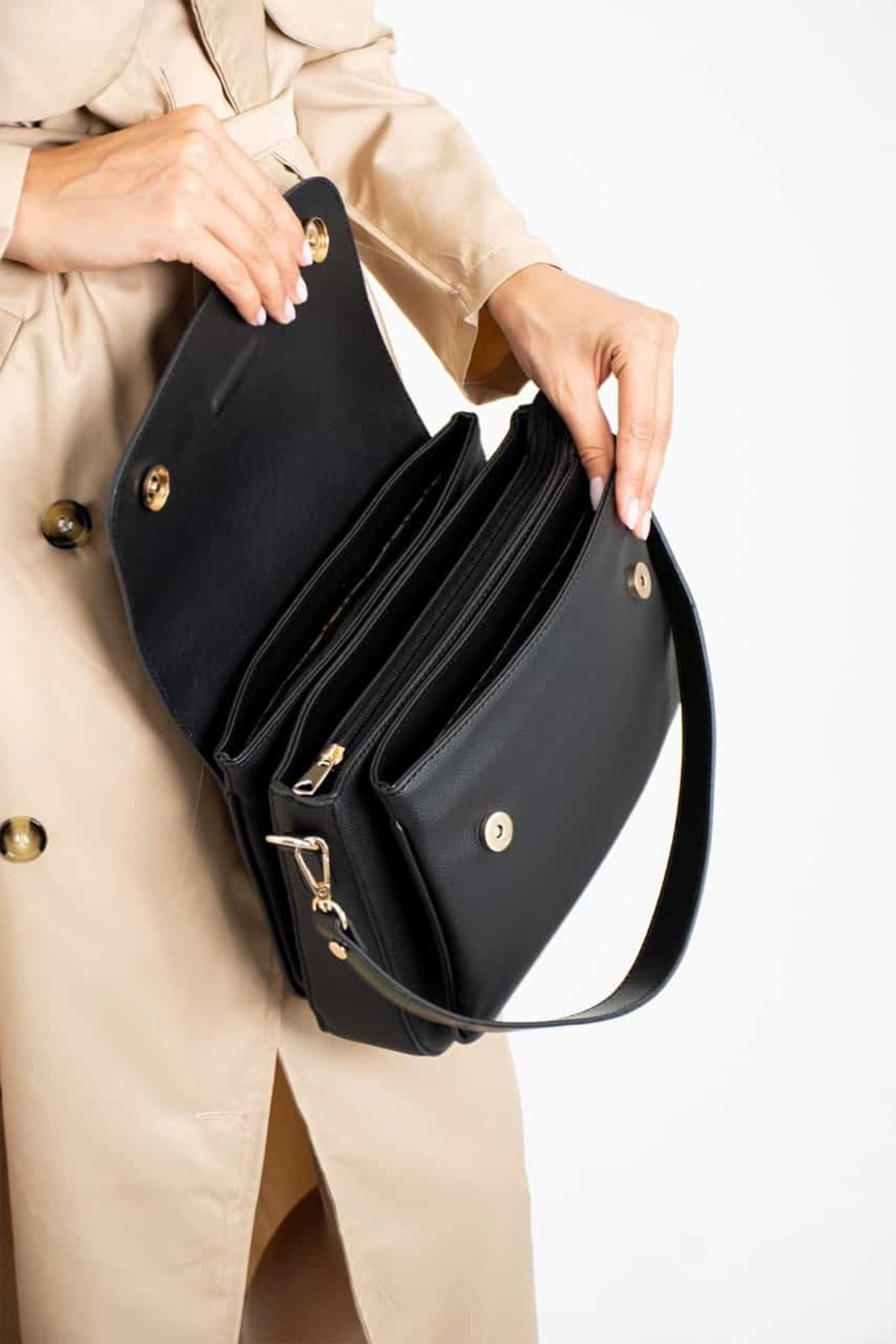 Black structured store crossbody bag