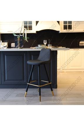 Gabriel Gold Renk Kaplama Bar Sandalyesi (siyah Deri 65 Cm) HİRA-4578