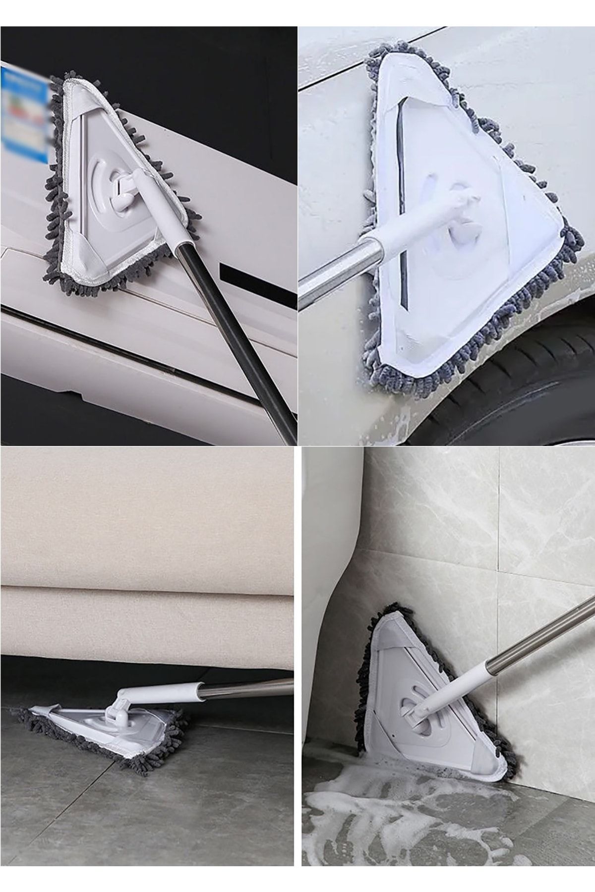 geula LİMPEZA 360ü Derece Dönebilen Çok Fonksiyonlu Üçgen Mop Köşe Kenar Temizleyici Glass Cleaning Kit AN10508