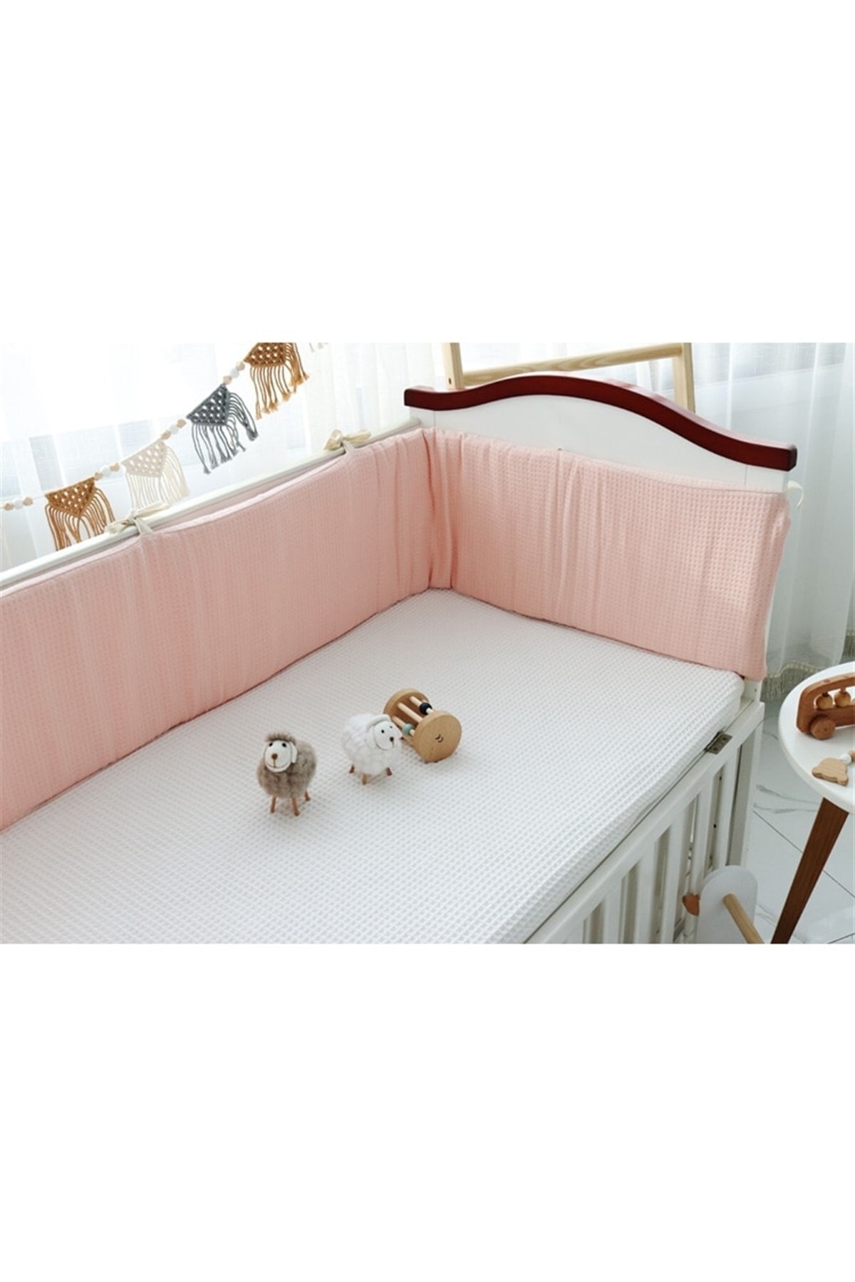 Pudra 60x120 Waffle Pike Kumaş Beşik/montessori Kenar Koruma Süngerli Bariyer Koruyucu 2