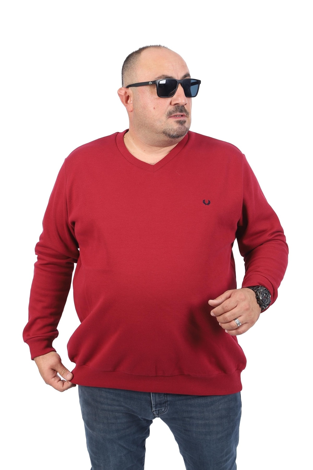 Starbattal Büyük Beden V Yaka Double Face Basic 22720-bordo