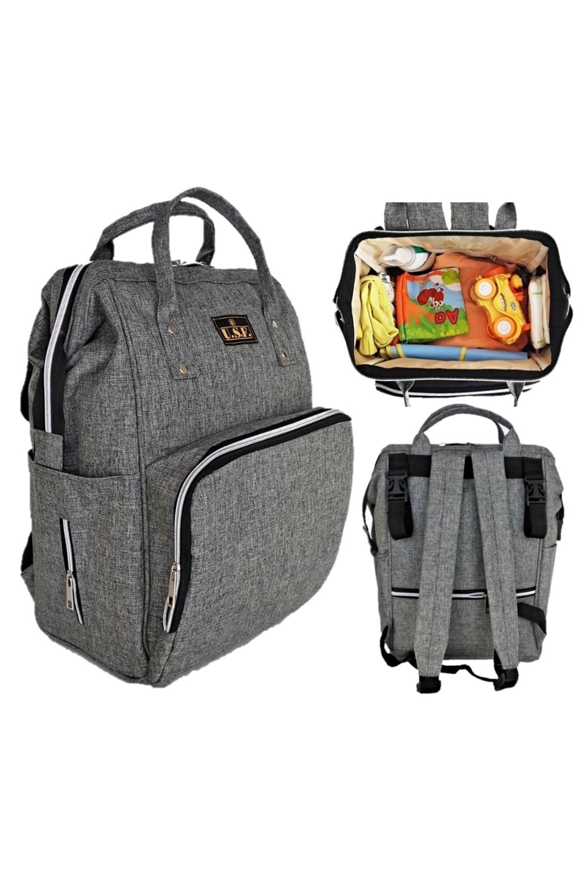 USF Travel Sistem Çift Yönlü Bebek Arabası 4 Baby - Bebek Arabası Gri+puset+gri Çanta NE11357