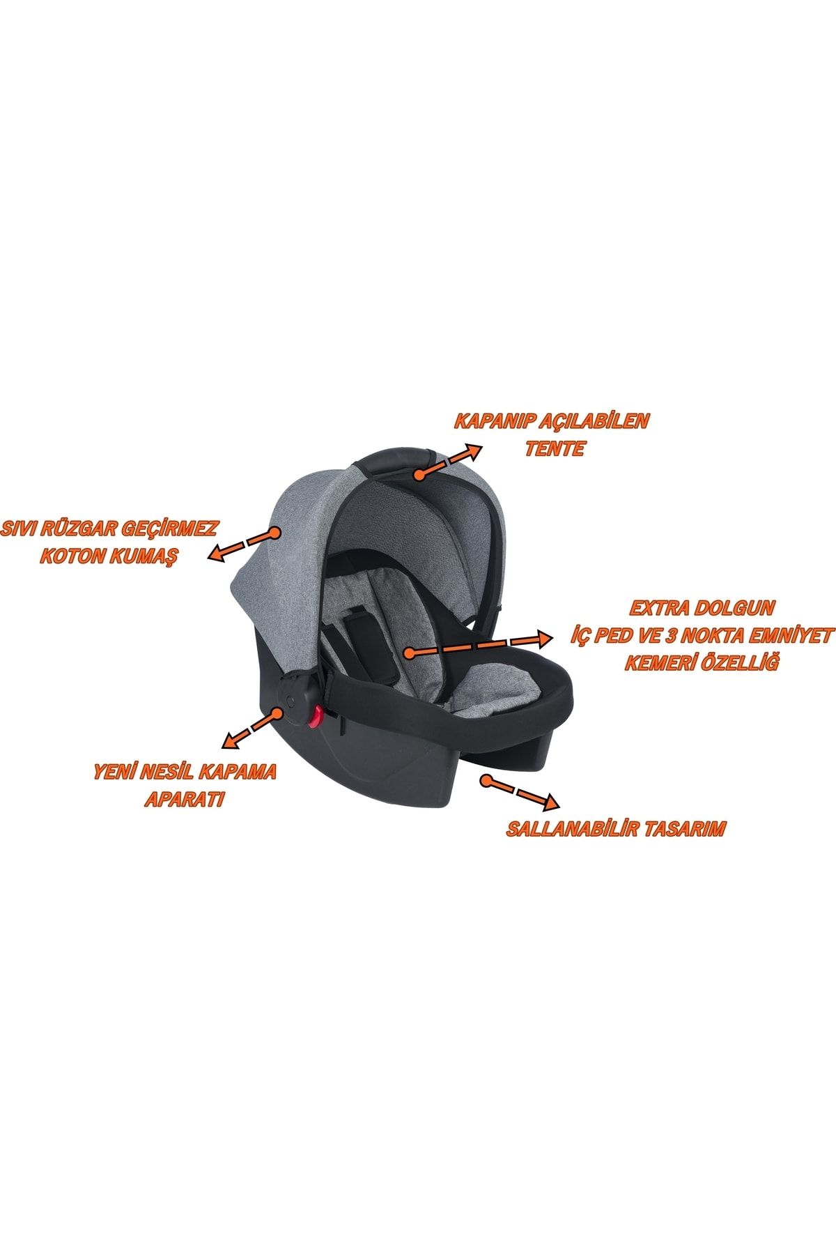 USF Travel Sistem Çift Yönlü Bebek Arabası 4 Baby - Bebek Arabası Gri+puset+gri Çanta NE11357