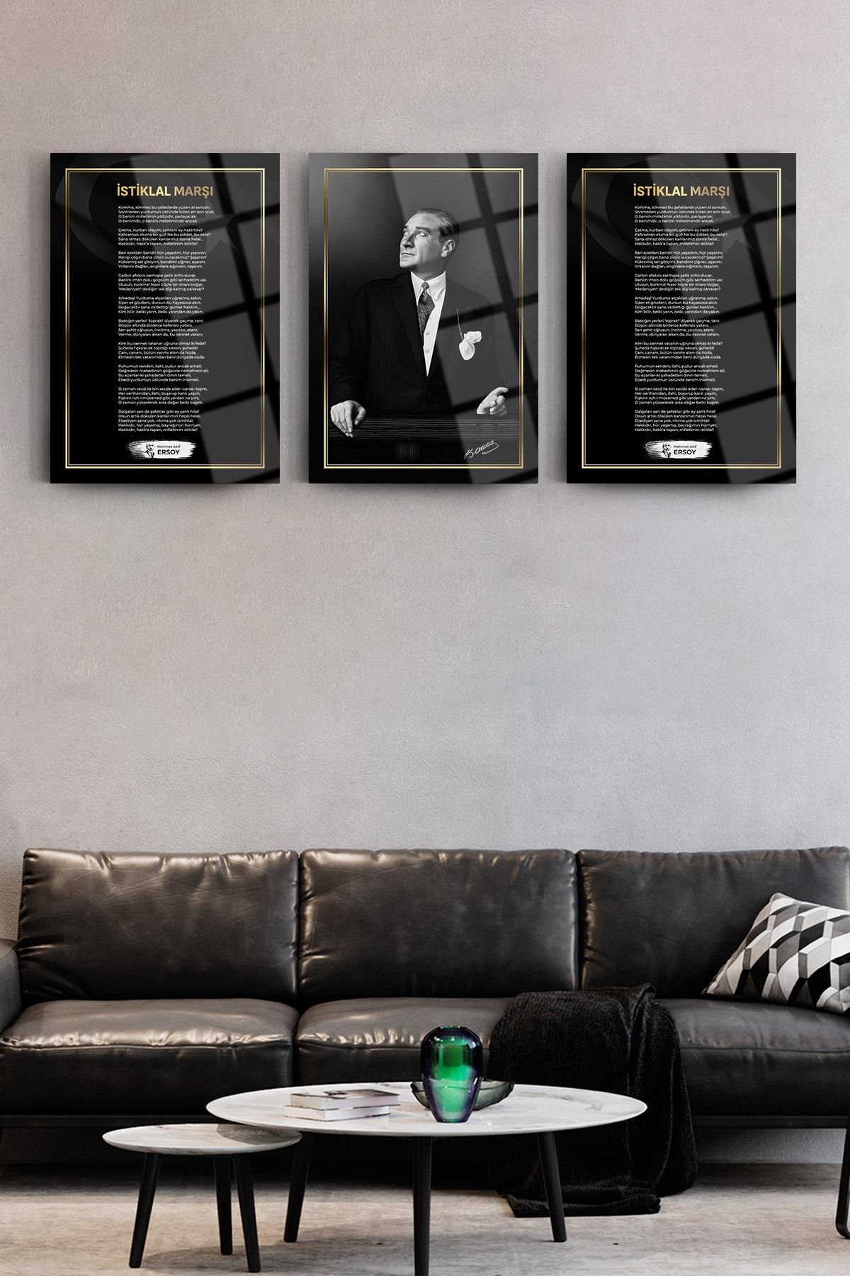 SRD Concept Atatürk 3'lü Set 2 Cam Tablo-atatürk Tablosu-istiklal Marşı Tablosu-gençliğe Hitabe Tablosu