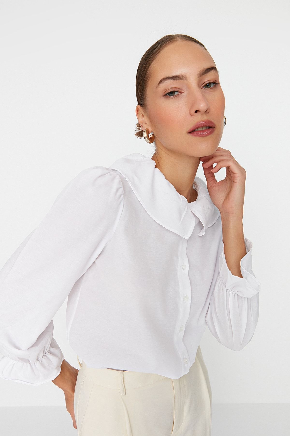 Trendyol Collection Hemd Ecru Figurbetont FN7290