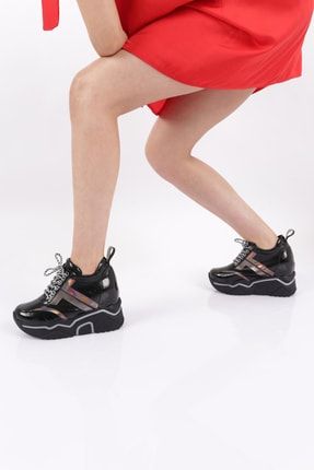 Siyah - 1031-22y Kadın Kalın Taban Sneakers Ayakkabı 1031-2025