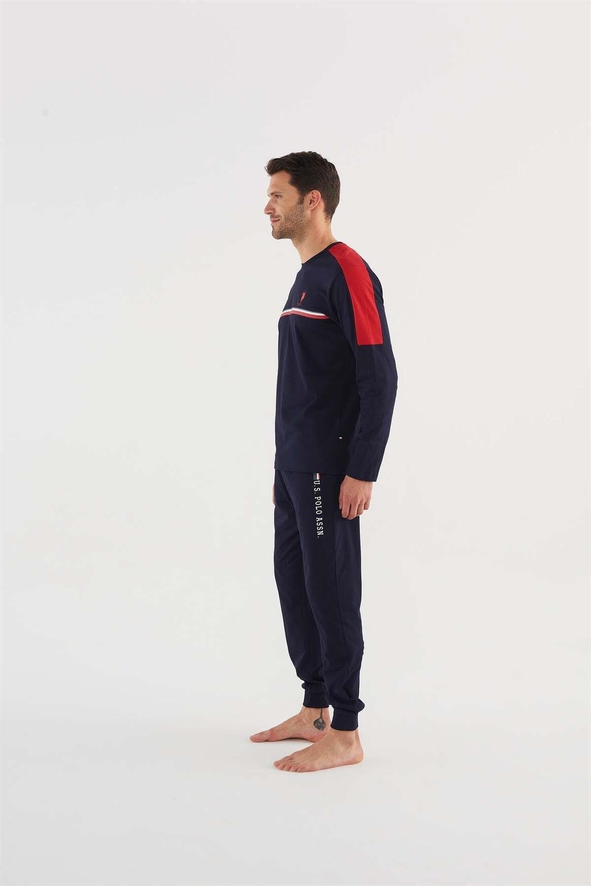 ست پیژامه آبی مردانه پایه. لباس خواب آستین بلند Polo Assn 18621 U.S. Polo Assn.