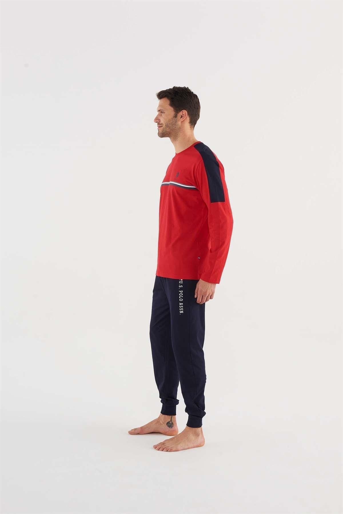 ست پیژامه قرمز مردانه پایه. لباس خواب آستین بلند Polo Assn 18621 U.S. Polo Assn.