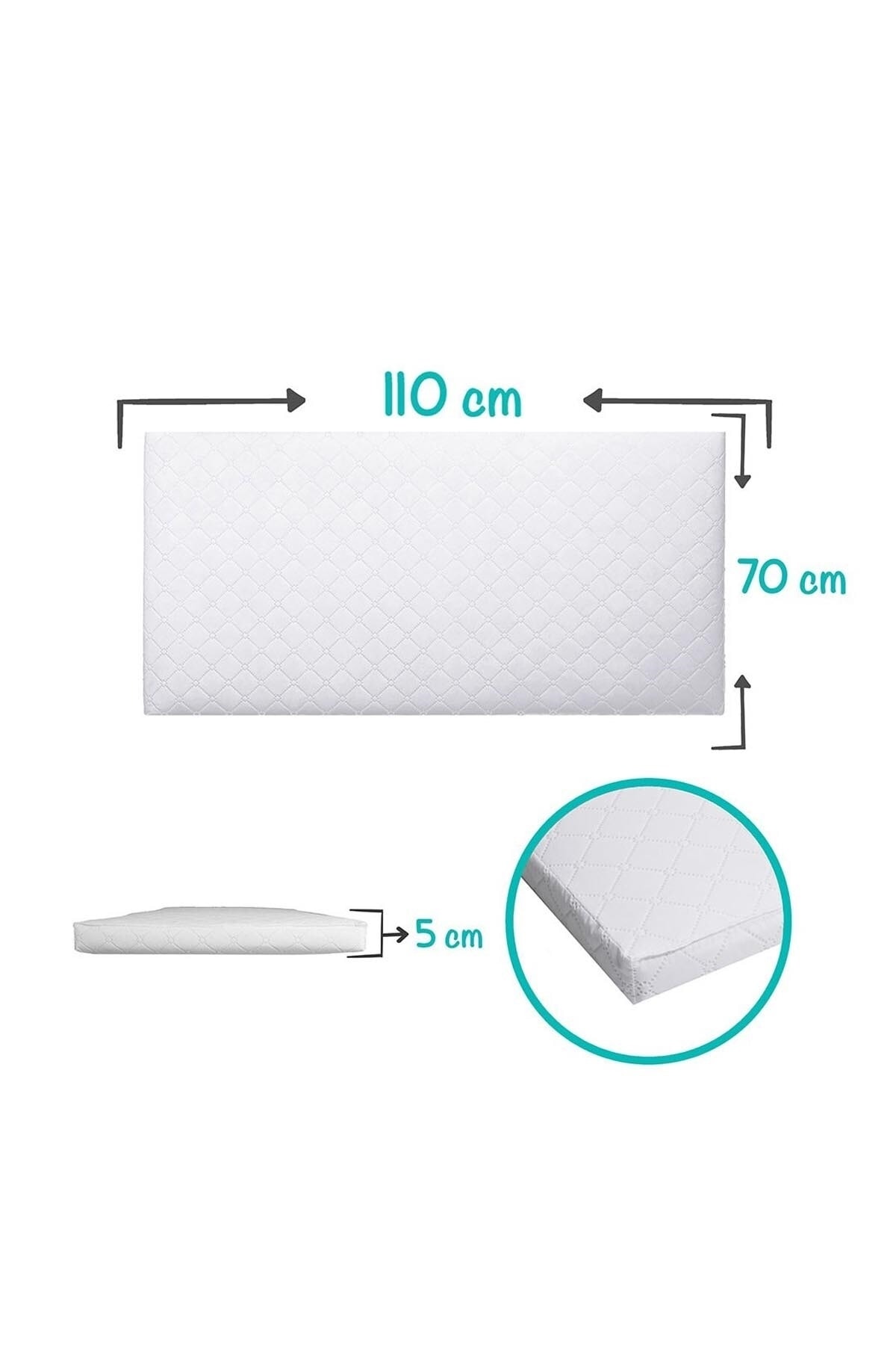 Baby'ness Oyun Parkı Yatağı 70x110 Cm Bebek Beşik Döşek Sıvı Geçirmez Leke Tutmaz Beyaz fotoğrafı 5 (önizleme)