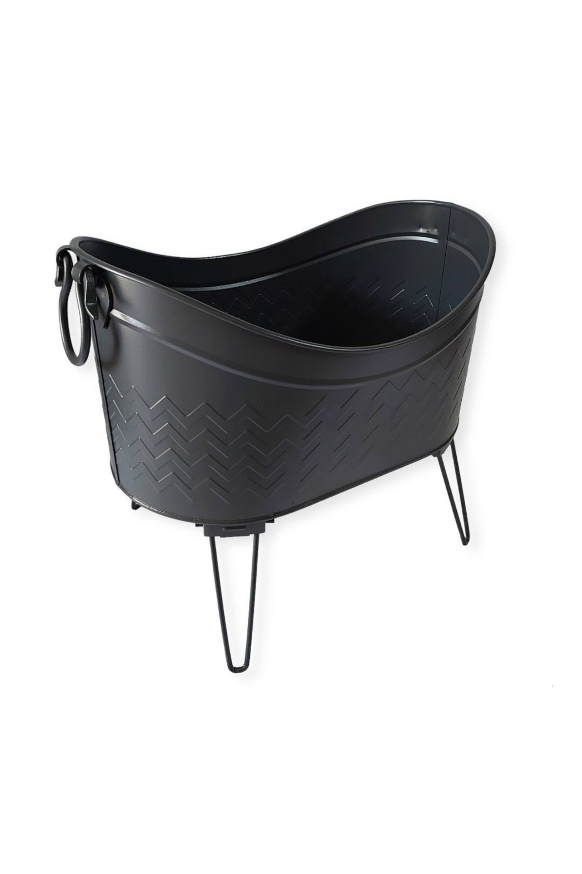 Mat Siyah Oval Katlanır Ayaklı Odun Kovası 54x38 Cm Yükseklik: 45 Cm 2