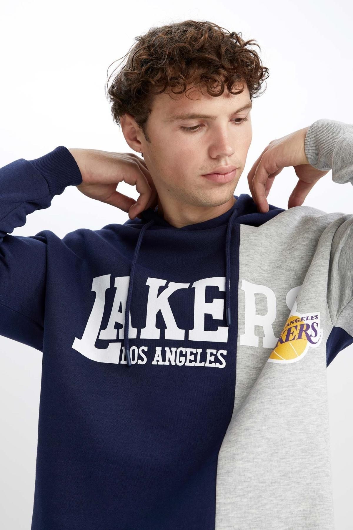 DeFactoFit NBA Los Angeles Lakers Regular Fit Kapüşonlu İçi Yumuşak Tüylü  Sweatshirt