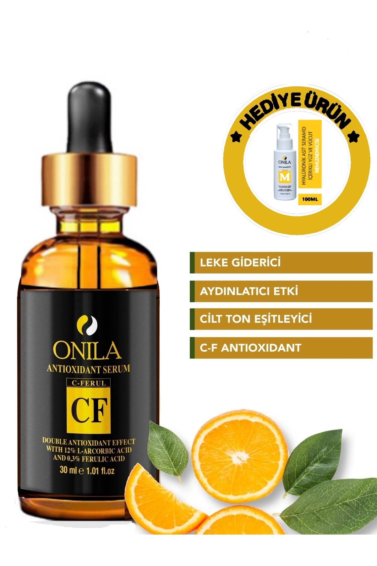 Onila Leke Gidermeye Yardımcı Cilt Tonu Eşitleyici Cilt Bakım Serumu 30ml%12cvit %0,3ferulik Acid Meyan
