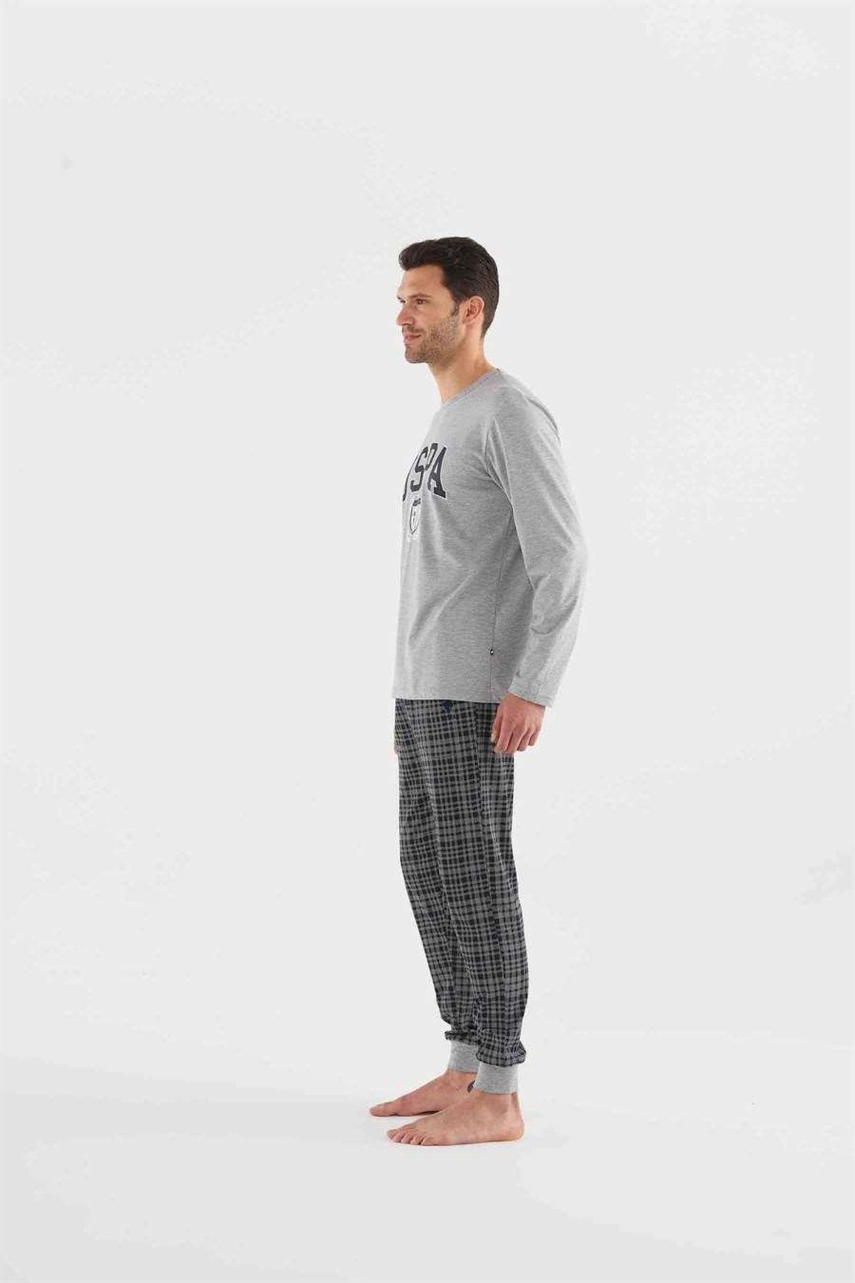 ست پیژامه خاکستری مردانه لباس خواب آستین بلند 18639 U.S. Polo Assn.