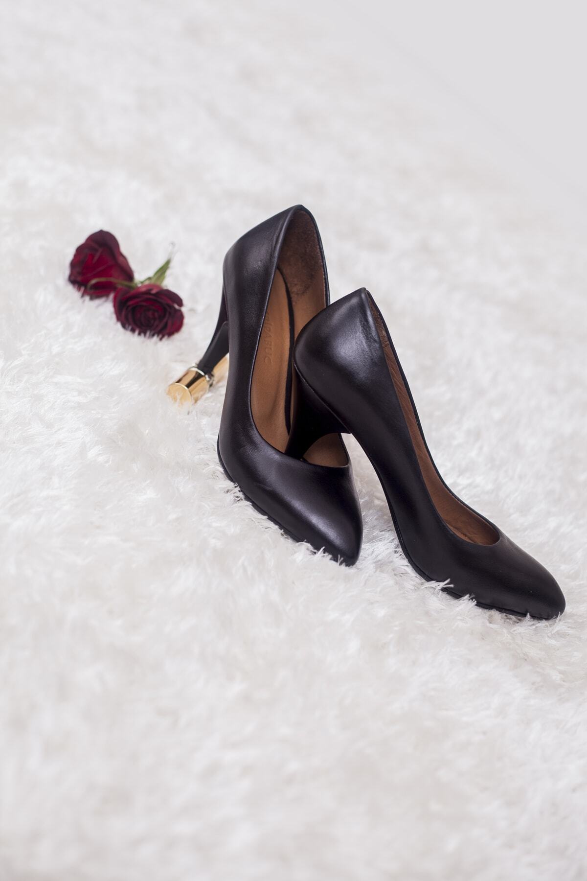 Deripabuc-Genuine Leather Black Women's Heeled Leather Shoes Trc-0301 5