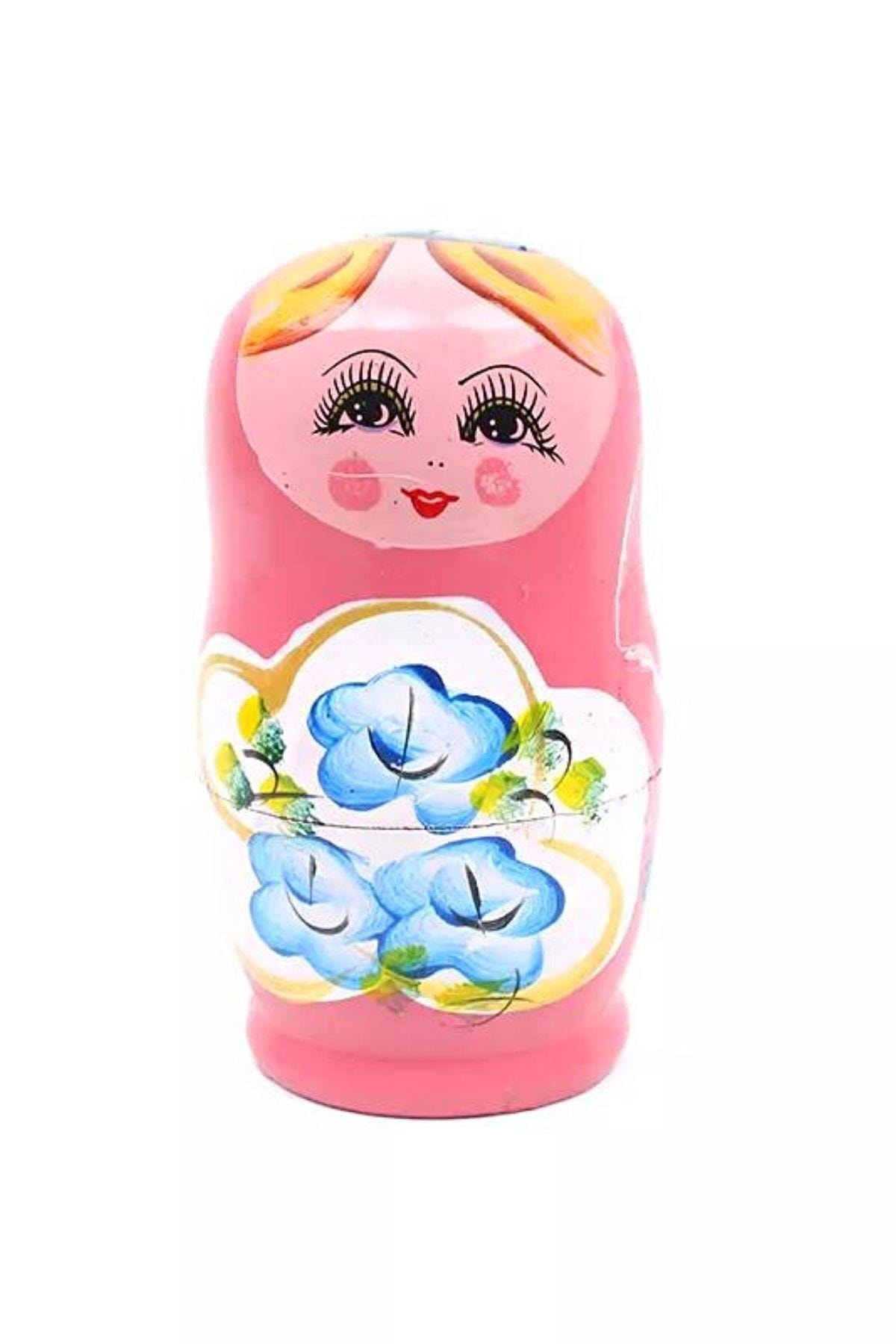 مجموعه پنجتایی عروسکی ماتریوشکا چوبی صورتی برای نوزاد