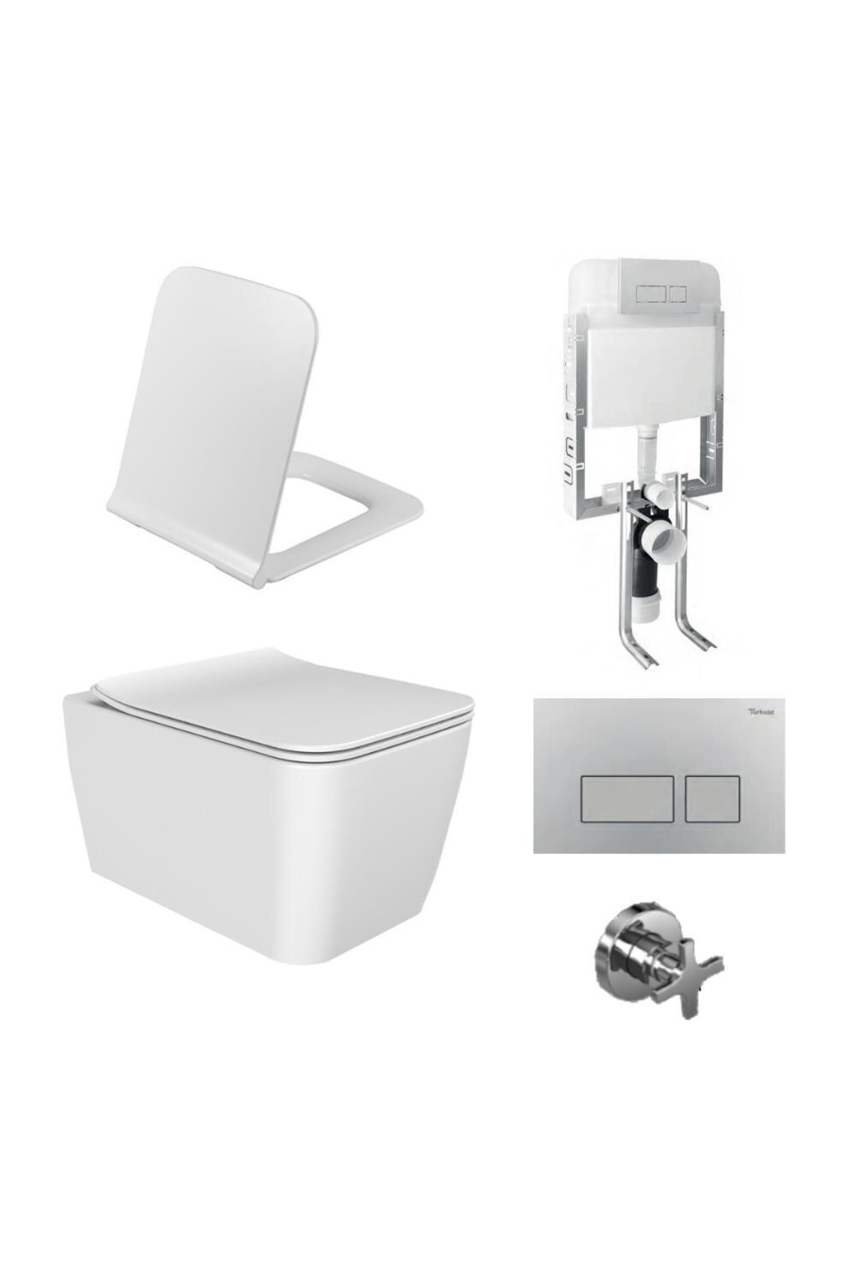 Turkuaz Hera Rimless Asma Klozet Yavaş Kapanır Slim Kapak -gömme Rezervuar Tam Takım