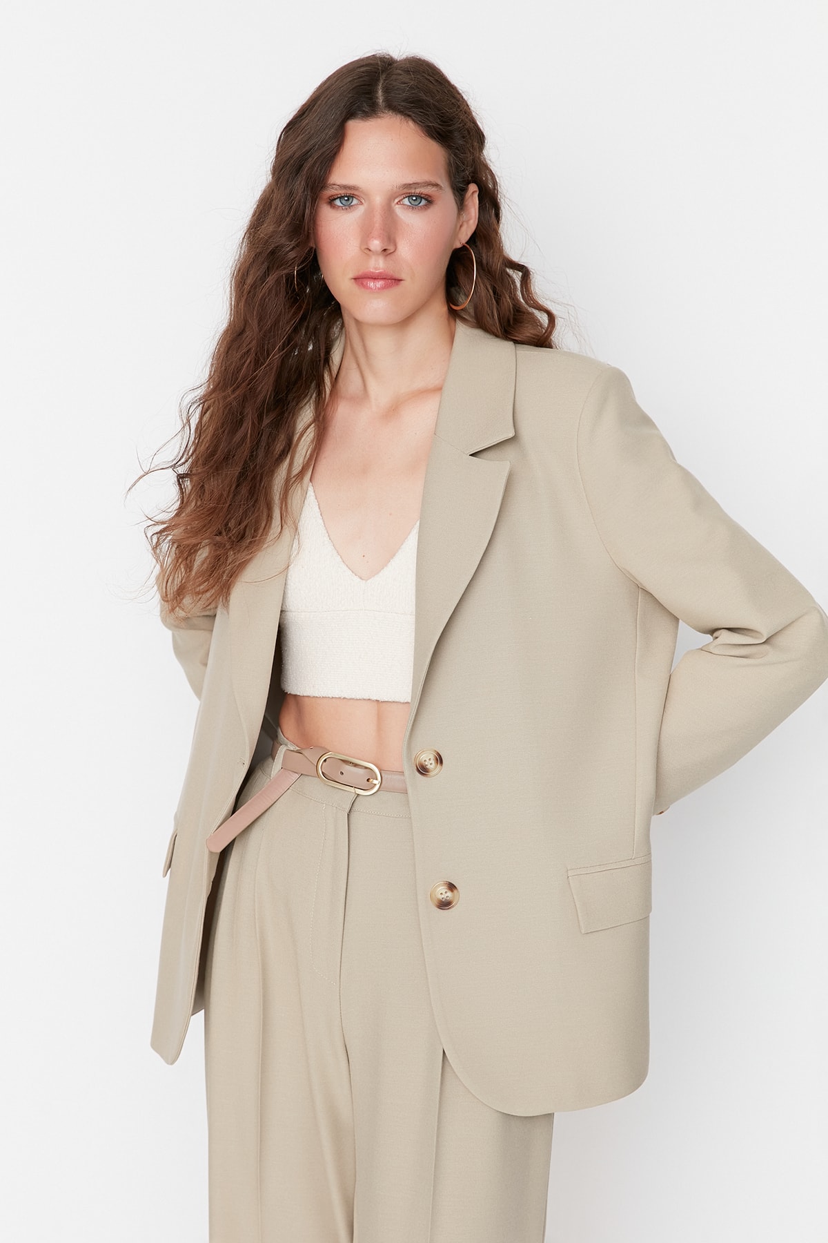 Trendyol Collection Limitovaná edice Mink Regular Lined Woven Blazer Jacket TWOAW23BC00132