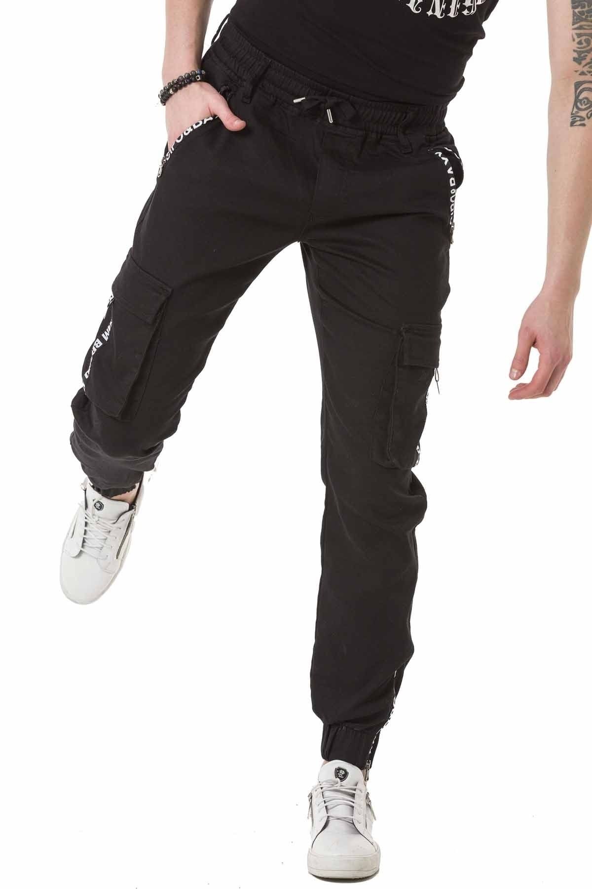 Cipo&Baxx Cd788 Lastikli Siyah Kargo Pantolon
