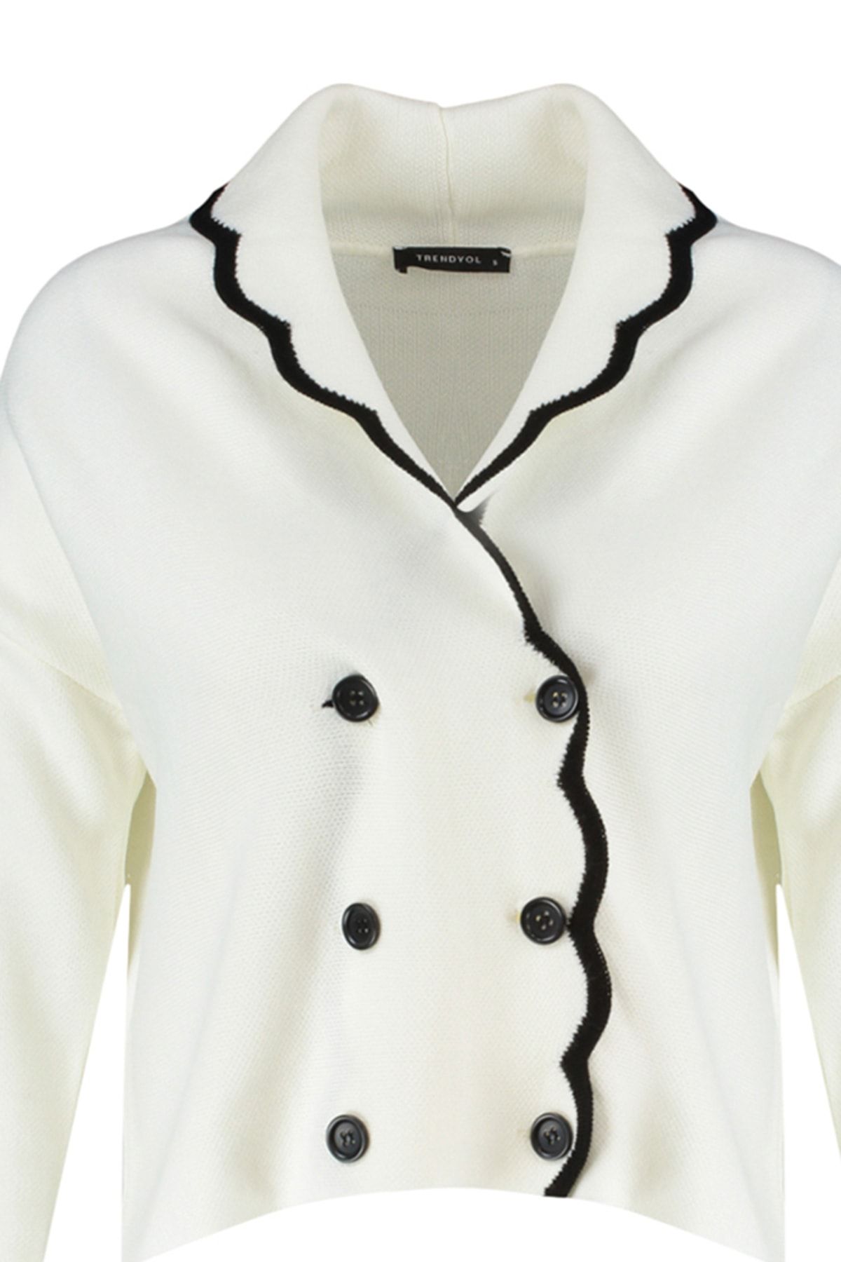 Trendyol Collection-Ecru-Strickjacke mit zweireihigem Kragen – Color Block, Limited Edition TWOAW22HI0359 7