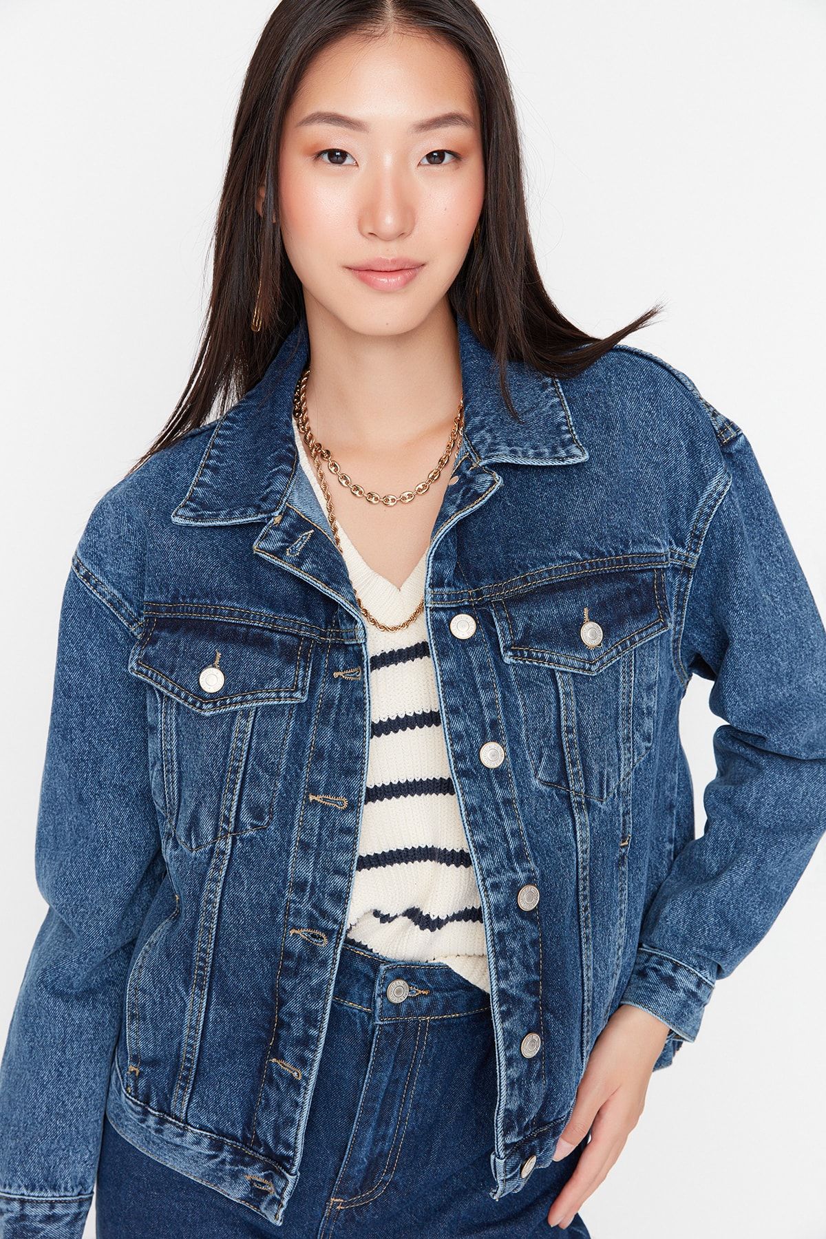 Koyu Mavi Basic Denim Ceket TWOSS22CE0253