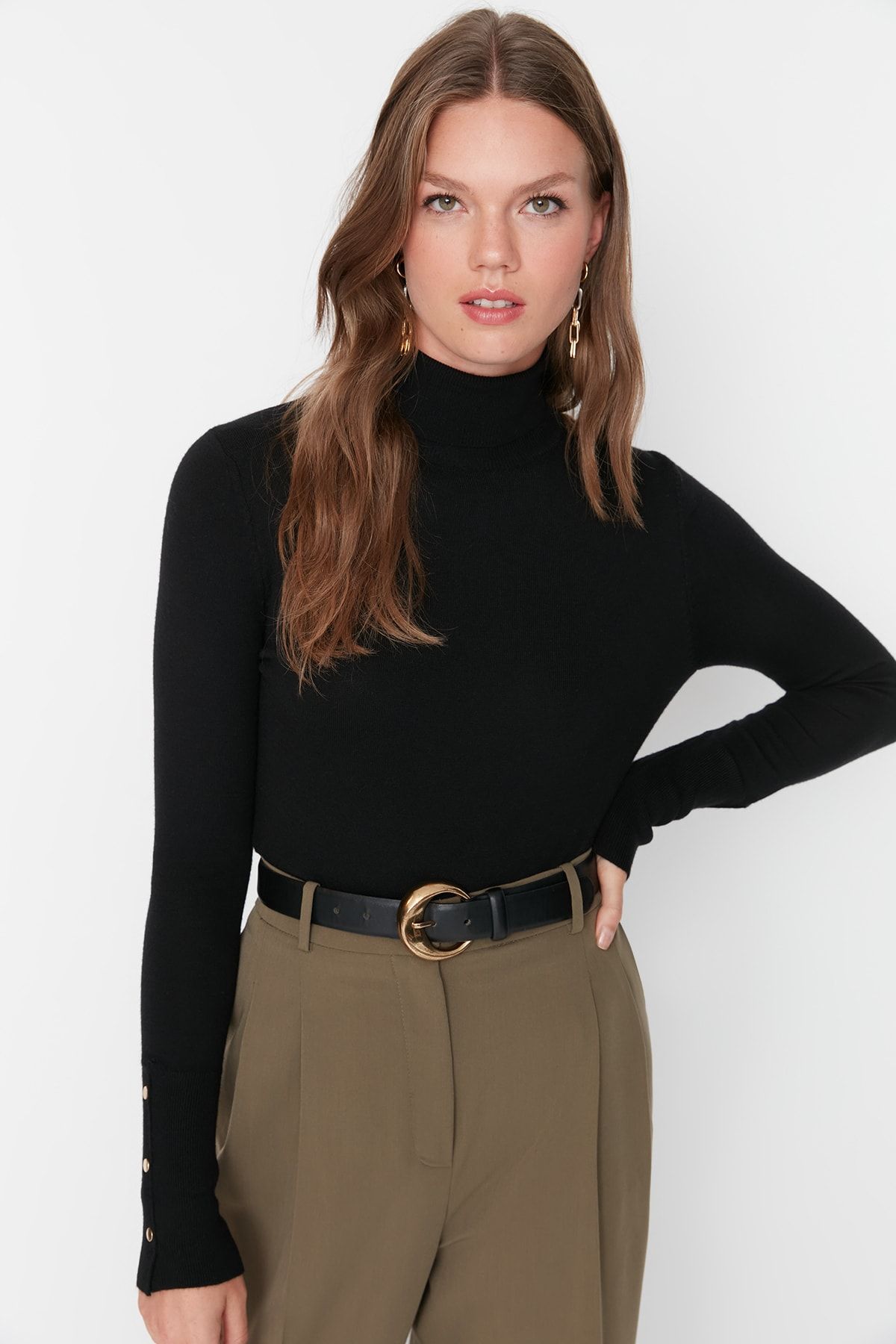 Trendyol Collection Czarny Merceryzowany Wygląd Premium Yarn / Special Yarn Podstawowy Sweter Dzianinowy Kobieta - M