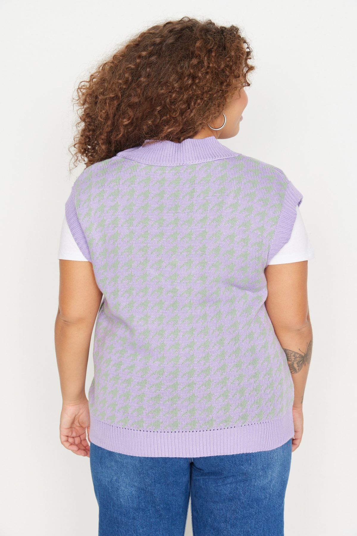 Trendyol Curve Lila Kazayağı Desenli Triko Süveter TBBAW23DN00010 RF8863