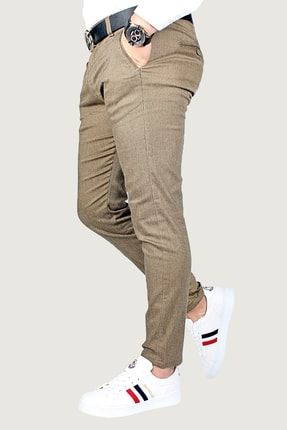 Erkek Kahverengi Slim Fit Italyan Kesim Keten Pantolon 8K-2200174-015