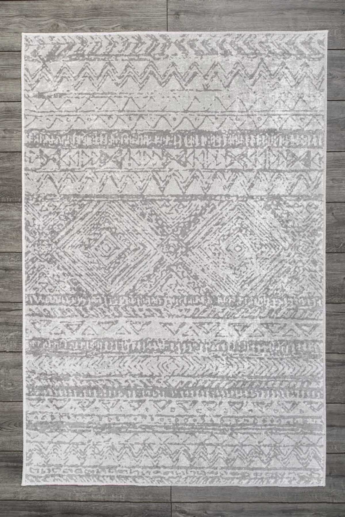 Oriente Home Iskandinav Desenli Gri Kadife Halı Yıkanabilir Kaymaz Taban Yolluk Koridor Halısı 7773