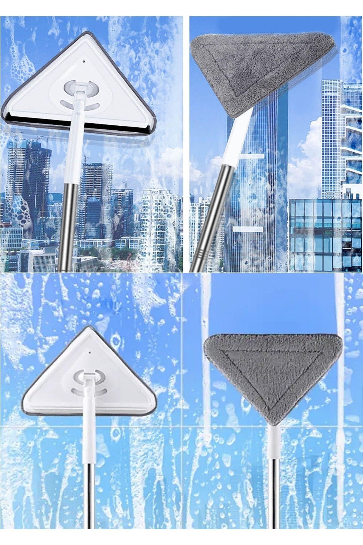 geula LİMPEZA 360ü Derece Dönebilen Çok Fonksiyonlu Üçgen Mop Köşe Kenar Temizleyici Glass Cleaning Kit AN10508