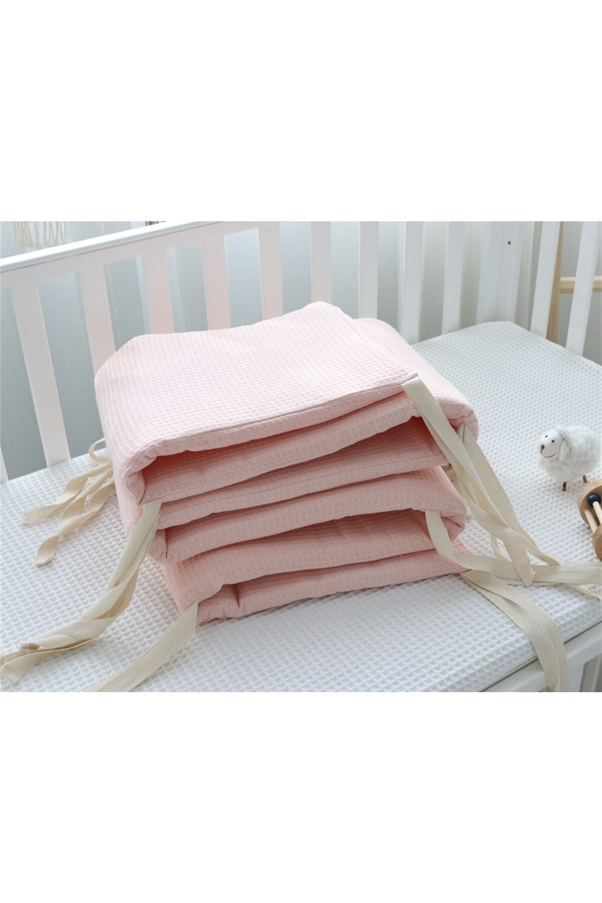 Pudra 80x130 Waffle Pike Kumaş Beşik/montessori Kenar Koruma Süngerli Bariyer Koruyucu