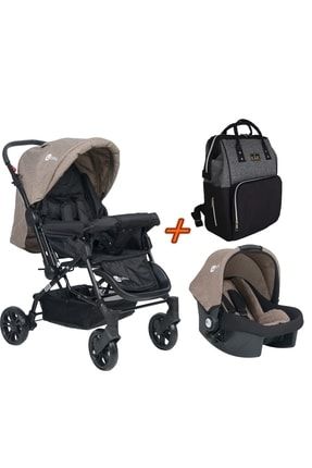 Travel Sistem Çift Yönlü Bebek Arabası 4 Baby - Bebek Arabası Kahve+puset+gs Çanta BA4BABY1X2X3X
