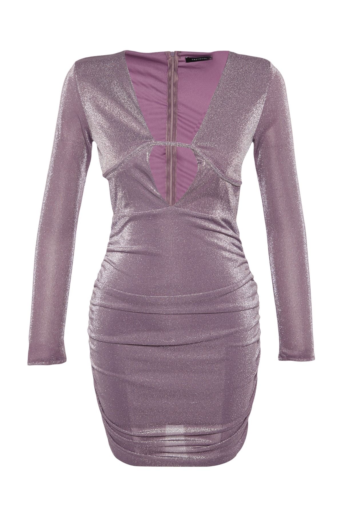 Trendyol Collection-Kurzes, stilvolles, lila Abendkleid aus Strick mit Bügeldetail TPRAW23EL00247 6