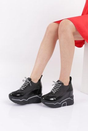 Siyah - 1042-22y Kadın Kalın Taban Silver Taşlı Sneakers Ayakkabı 1042-2025