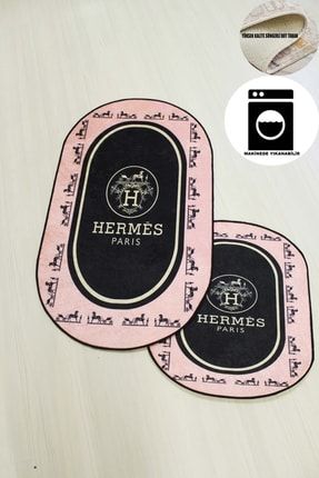 Hermes Desen Marka Halı - 2'li Banyo Seti Kaymaz Taban Süngerli Yüzey em35688534434