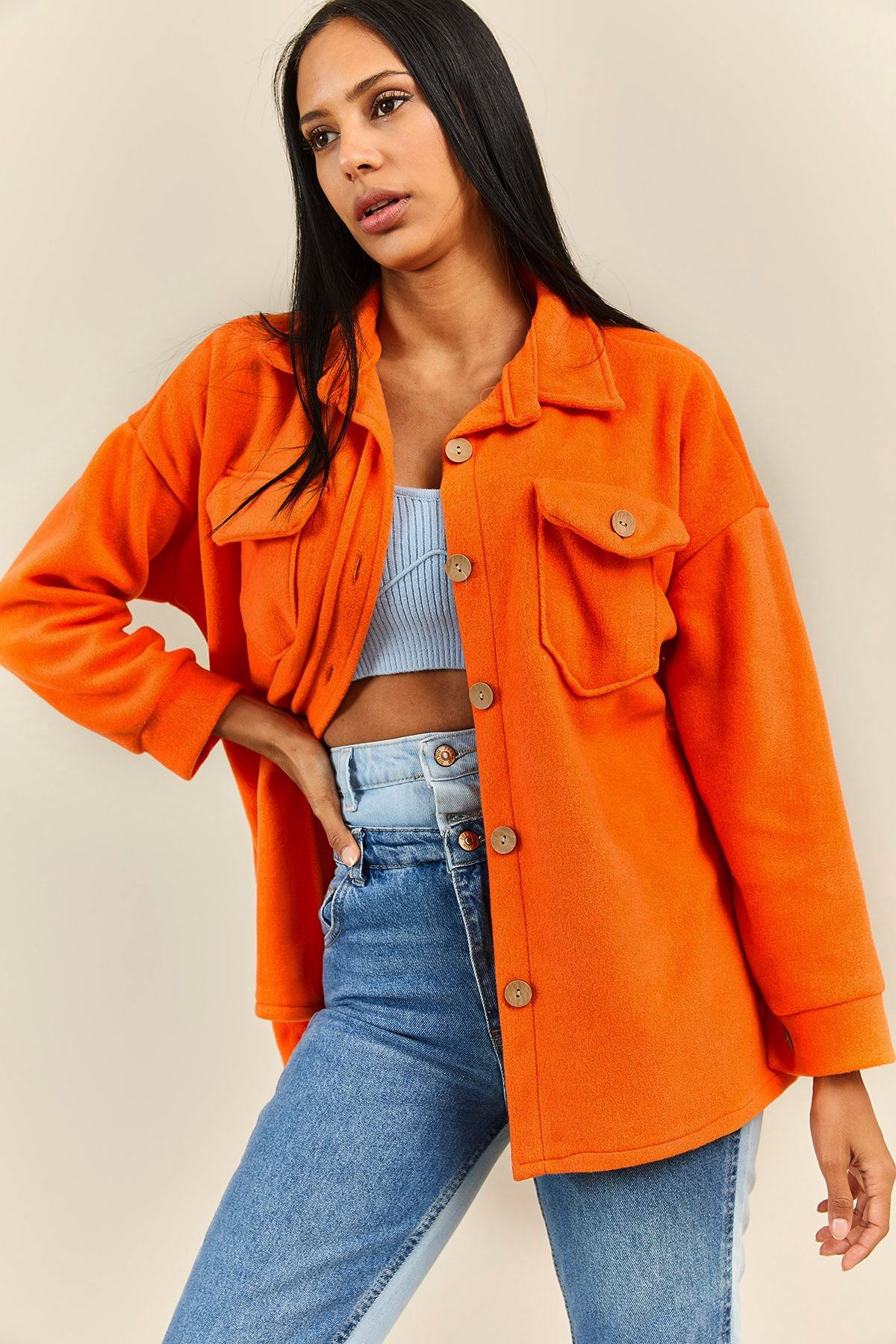 XHAN Hemd Orange Regular Fit Fast ausverkauft