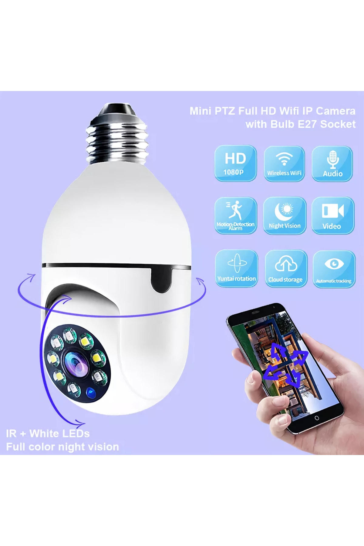 Teknomila Dünyanın Her Yerinden 360° Döndürülen 1080p Kablosuz (hareketli) Speed Ptz Ip Ampul Kamera