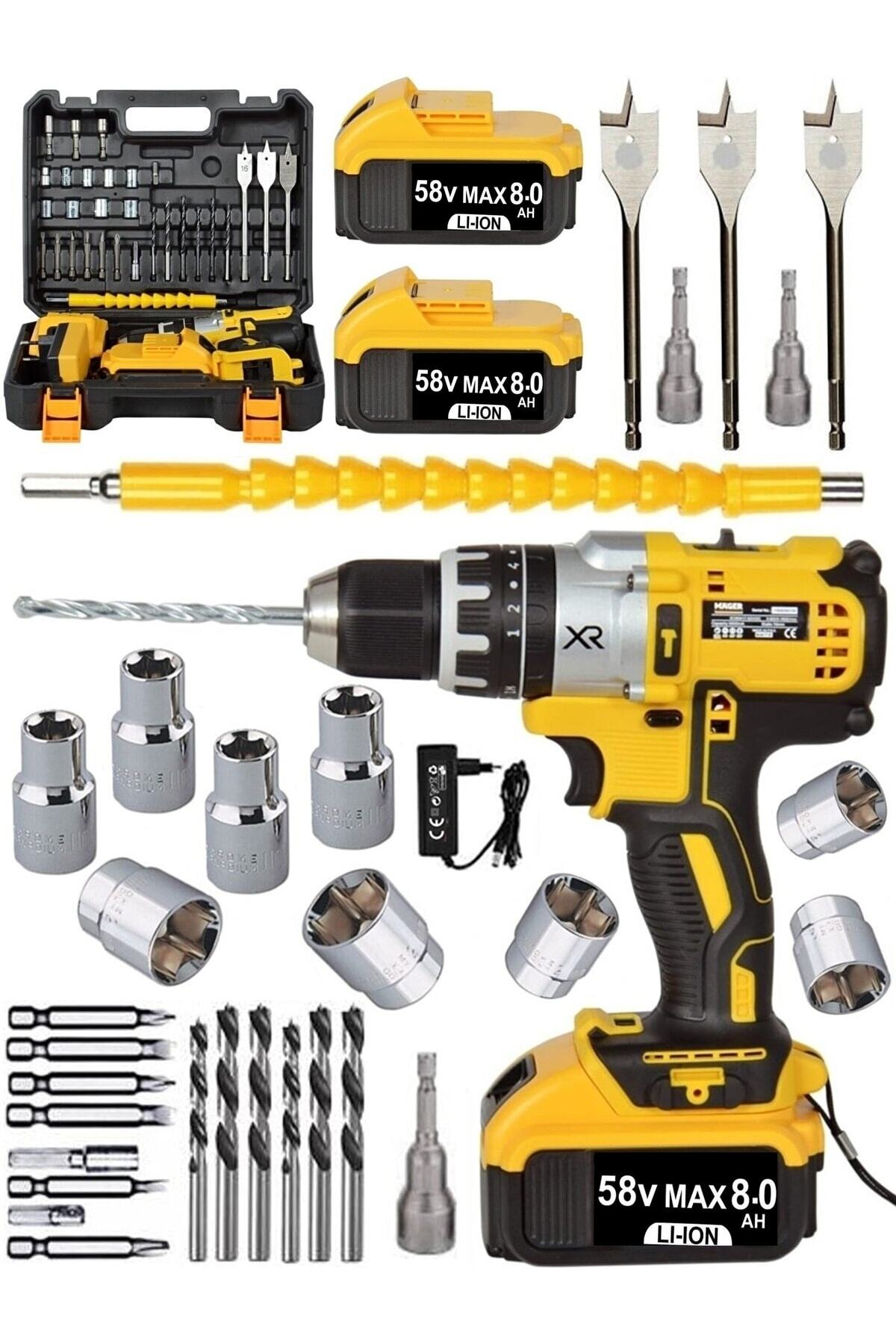 Mager Germany Thechnology 58 Watt 8 Ah Çift Akülü Li-on Bataryalı Şarjlı Matkap