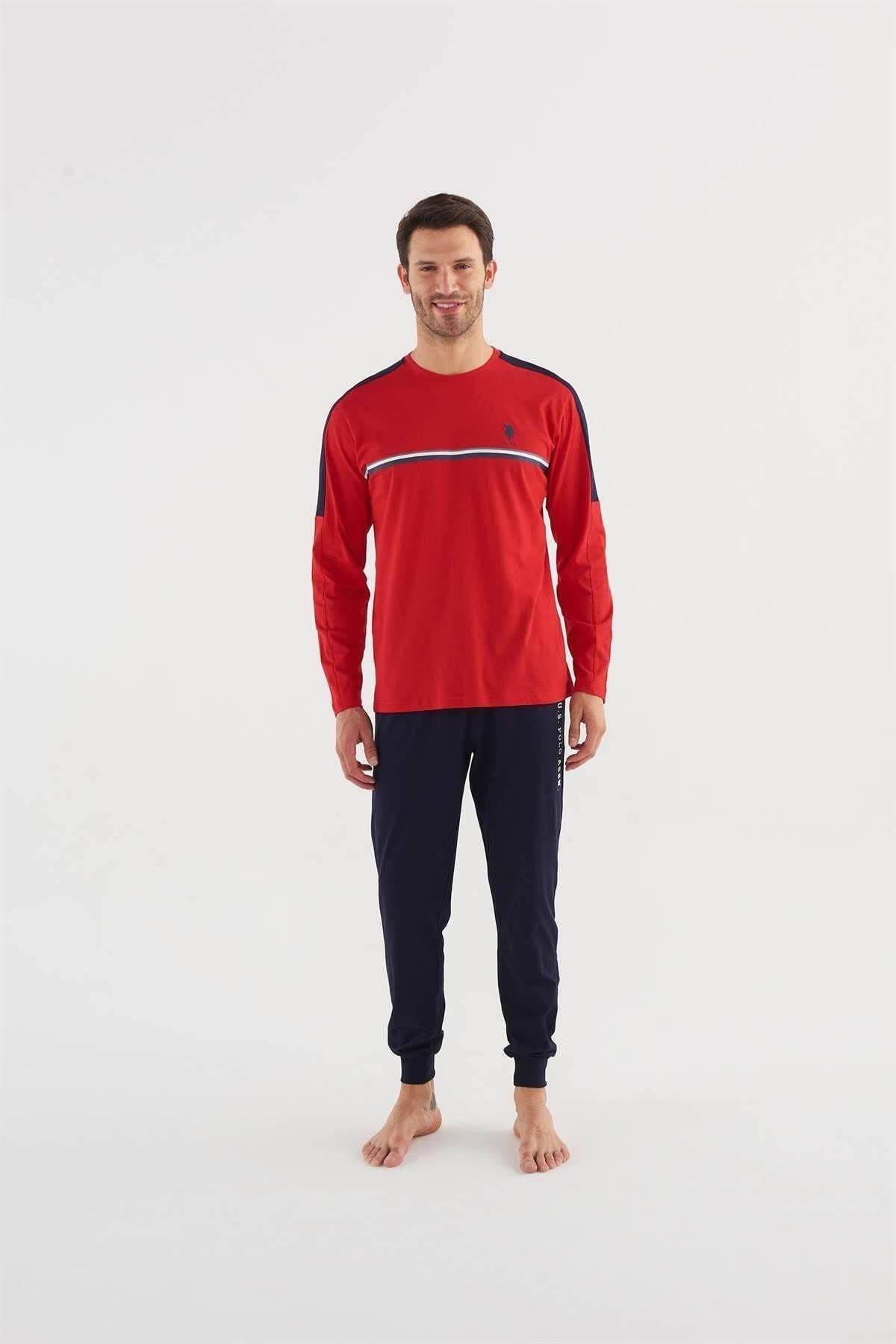 ست پیژامه قرمز مردانه پایه. لباس خواب آستین بلند Polo Assn 18621 U.S. Polo Assn.