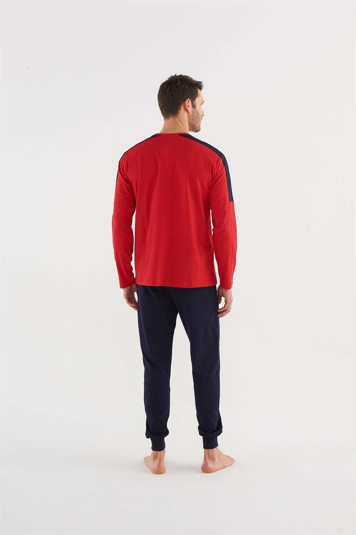 ست پیژامه قرمز مردانه پایه. لباس خواب آستین بلند Polo Assn 18621 U.S. Polo Assn.