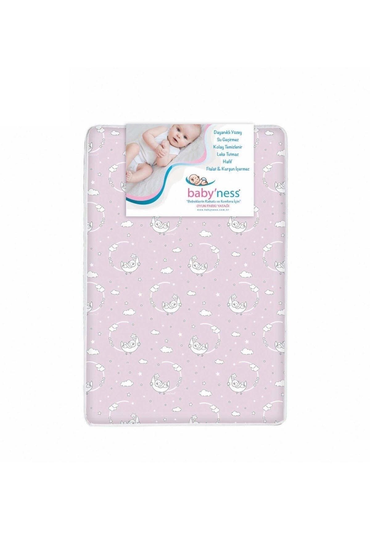 Baby'ness Oyun Parkı Yatağı 60x120cm Bebek Beşik Döşek Sıvı Geçirmez Leke Tutmaz Pembe